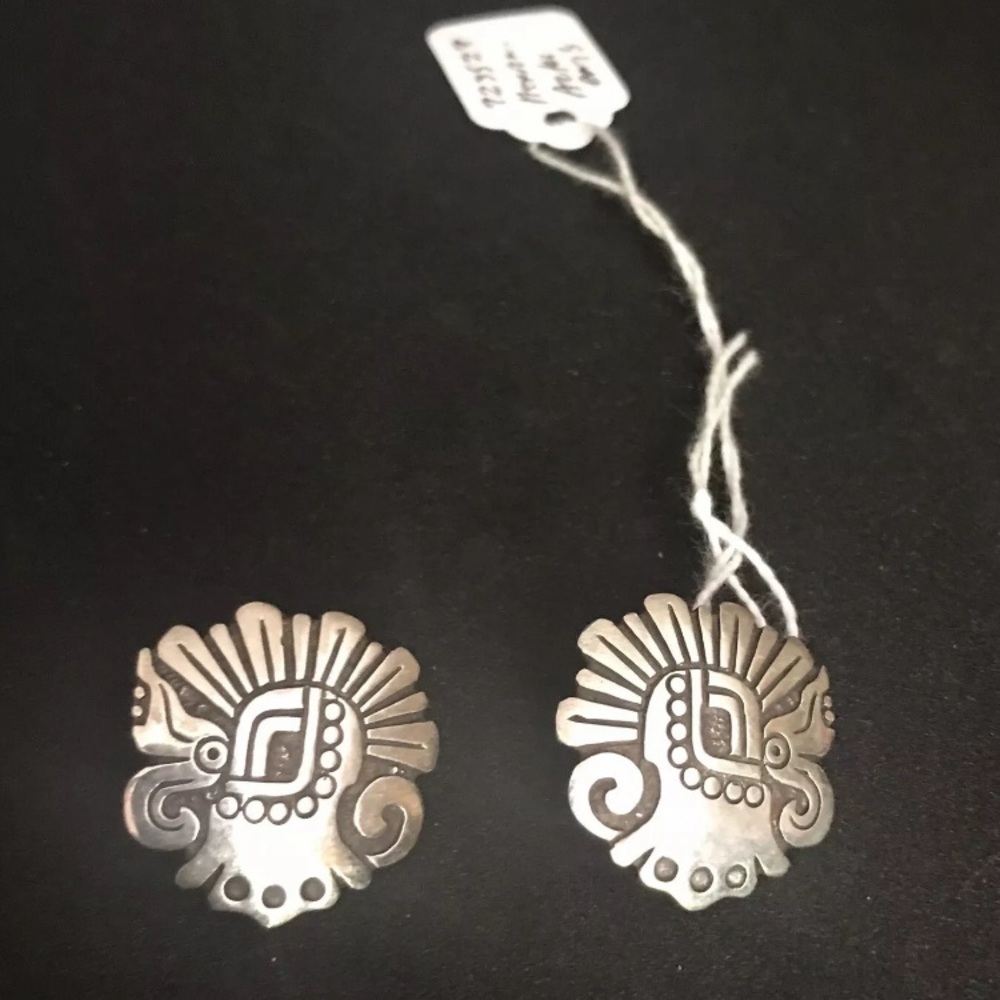 Silver Mexican Aztec Earrings
